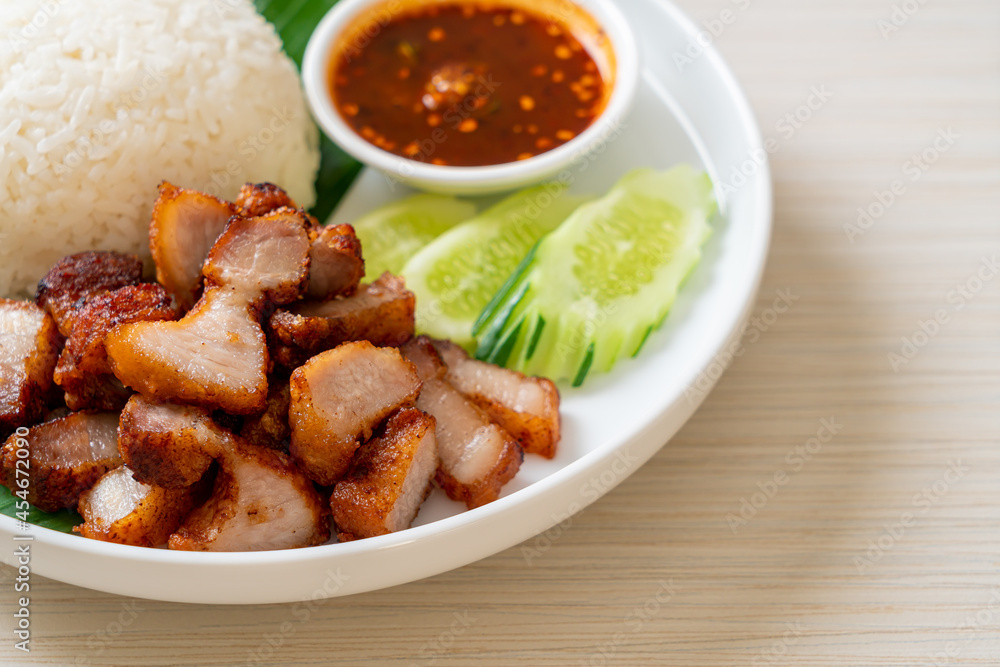 fried belly pork with rice with spicy sauce