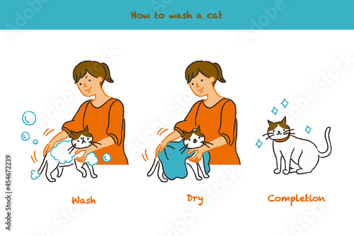 猫をシャンプーする流れ