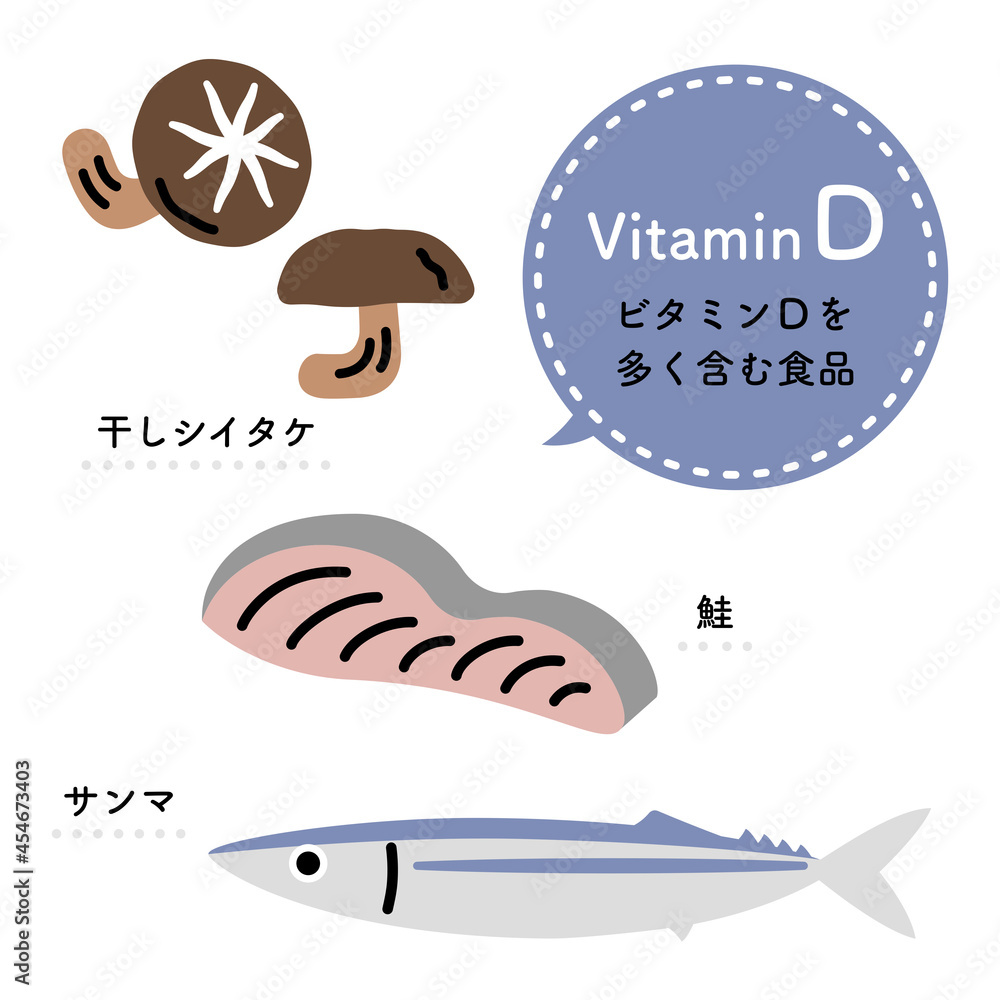 ビタミンdを多く含む食品 イラストセット 日本語ver Stock Illustration Adobe Stock