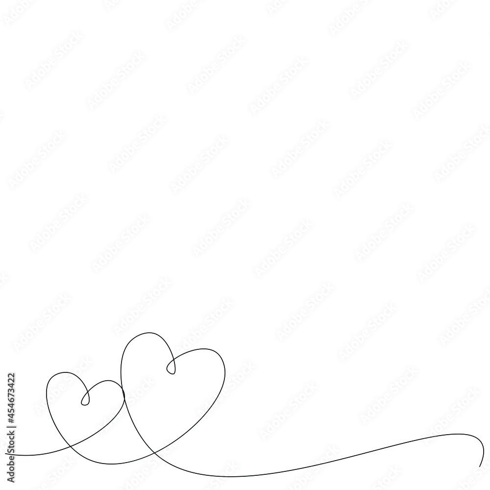 Hearts background silhouette line drawing vector illustration