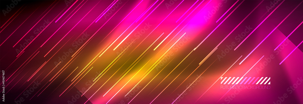 Neon glowing lines, magic energy and light motion background. Vector wallpaper template Neon glowing lines, magic energy and light motion background. Vector wallpaper template
