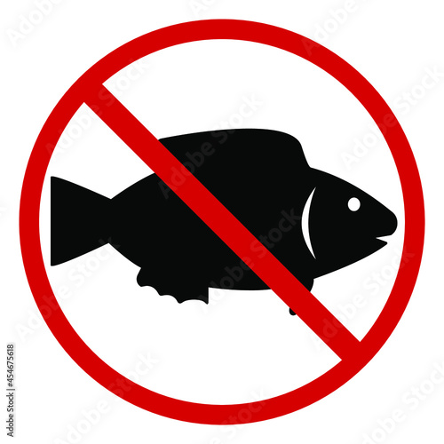 Prohibition of catching fish, red round sign on a white background, fishing is prohibited,vector illustration