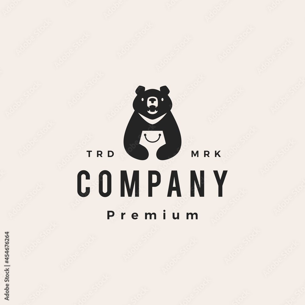 Fototapeta premium moon black bear vietnam shop shopping bag hipster vintage logo vector icon illustration
