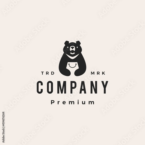 moon black bear vietnam shop shopping bag hipster vintage logo vector icon illustration