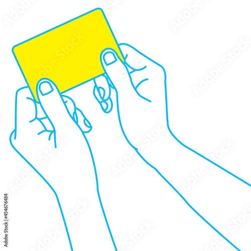 Line drawing of two hands receiving a card