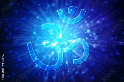 Om symbol on a soft glowing abstract background, Hindu, Hinduism Spiritual backrgound