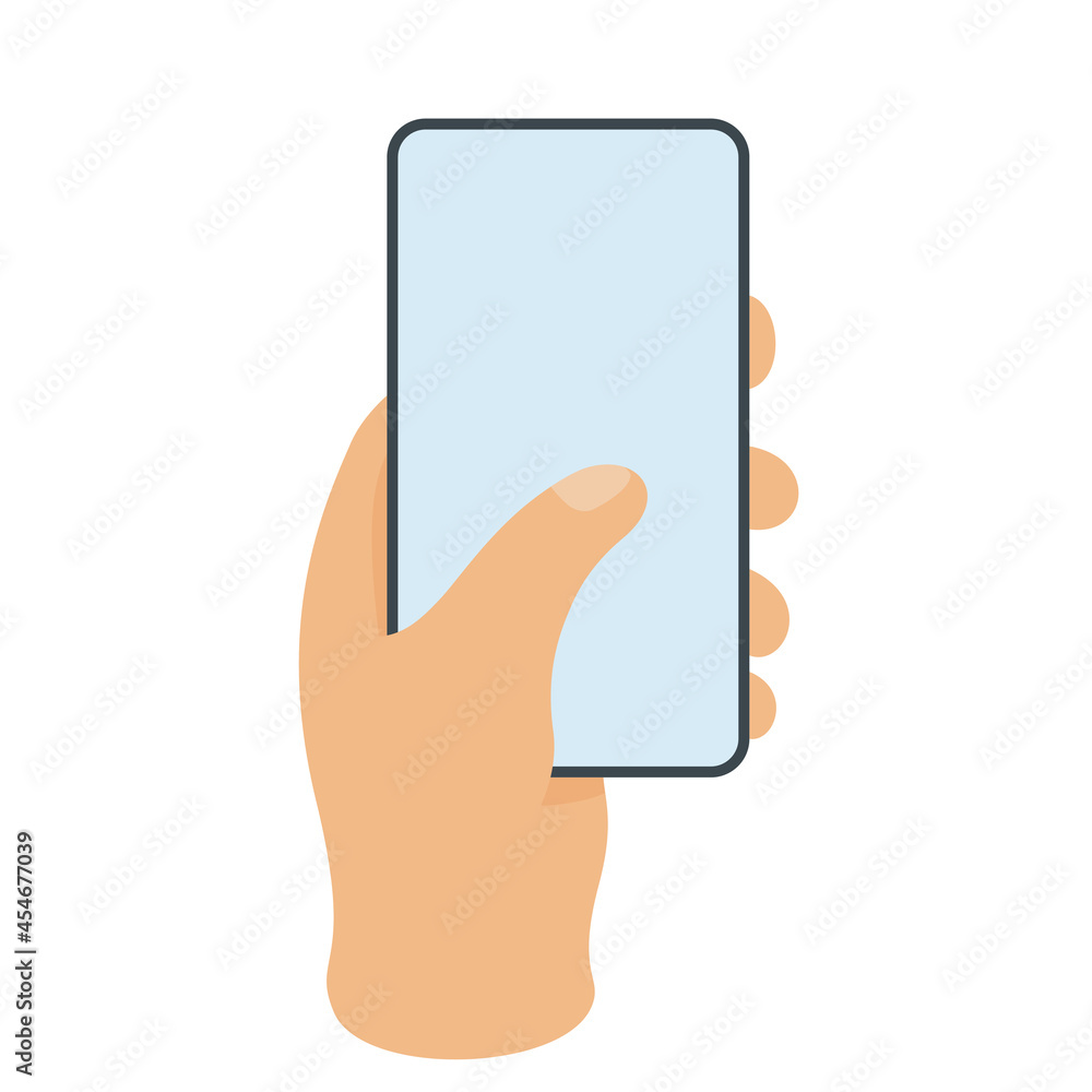 Human hand holding bezel-less smartphone. Blank screen. Human hand holding bezel-less smartphone. Blank screen.