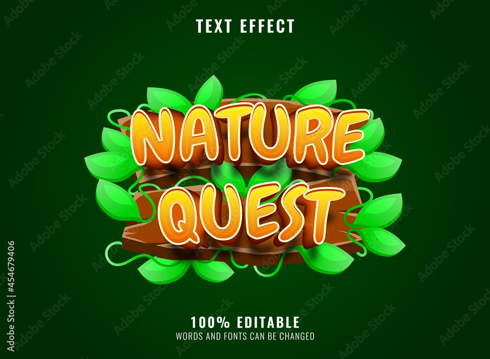 nature quest with wooden leaves frame editable game logo title text