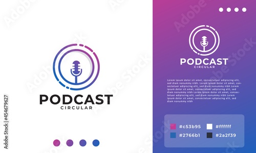 Podcast Logo. Microphone in Circle Simple Vector Mic Icon Logo Design Element