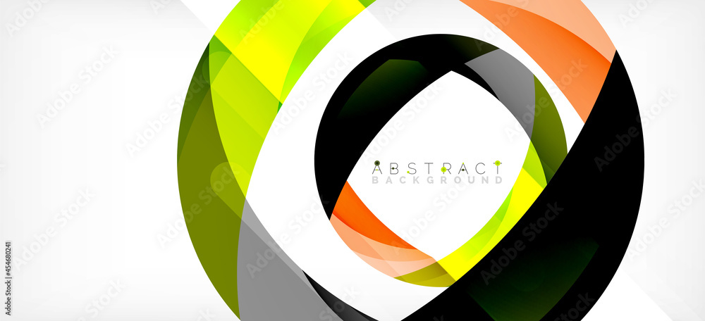 Geometric abstract background. Circle created with overlapping color shapes. Vector Illustration For Wallpaper, Banner, Background, Landing Page