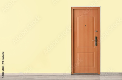 View of wooden door in hall