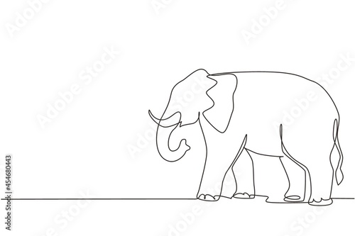 Continuous one line drawing African elephant. Wild animal. Big elephant company logo identity. African zoo animal for conservation national park. Single line draw design vector graphic illustration