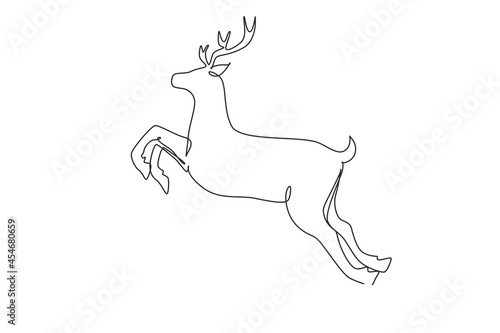 Continuous one line drawing forest wild deer. Standing wild reindeer for national park logo. Elegant mammal animal mascot for nature conservation. Single line draw design vector graphic illustration
