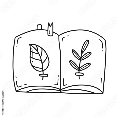 Black and white notebook with herbarium in a simple doodle style Hand drawn vector illustration