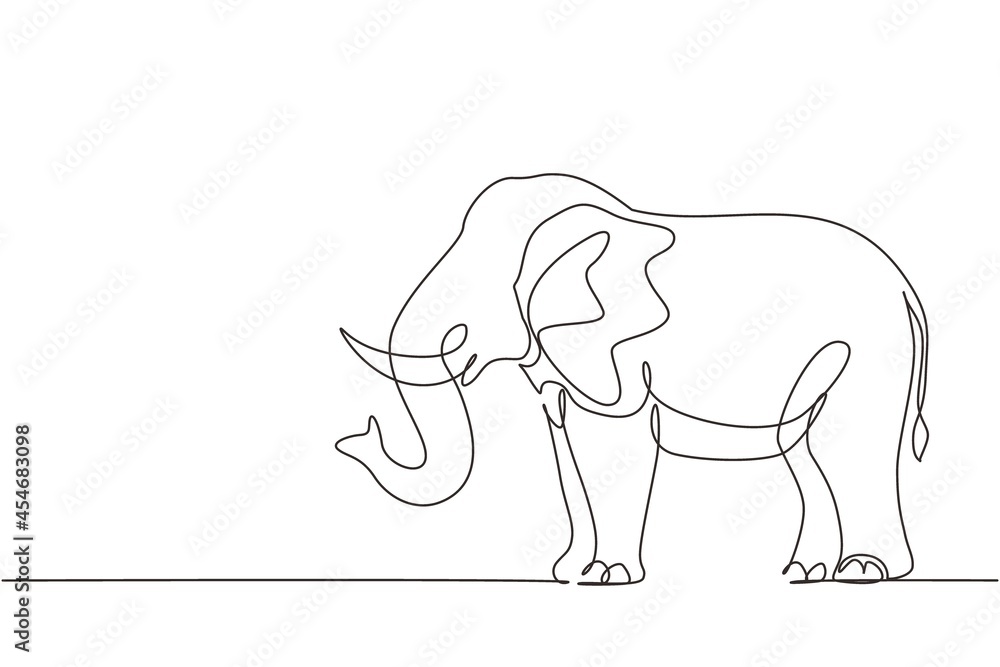 Single one line drawing African elephant. Wild animal. Big cute elephant company logo identity. African zoo animal icon concept. Modern continuous line draw design graphic vector illustration