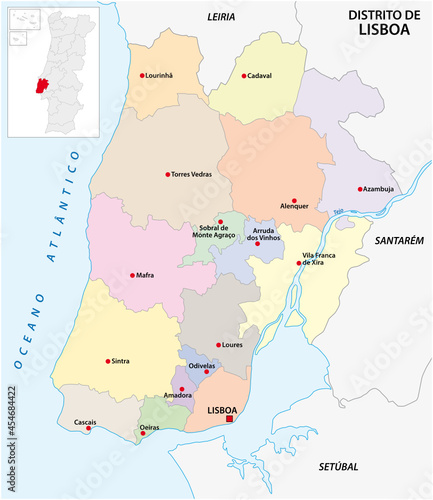 administrative vector map of the portuguese district of Lisbon