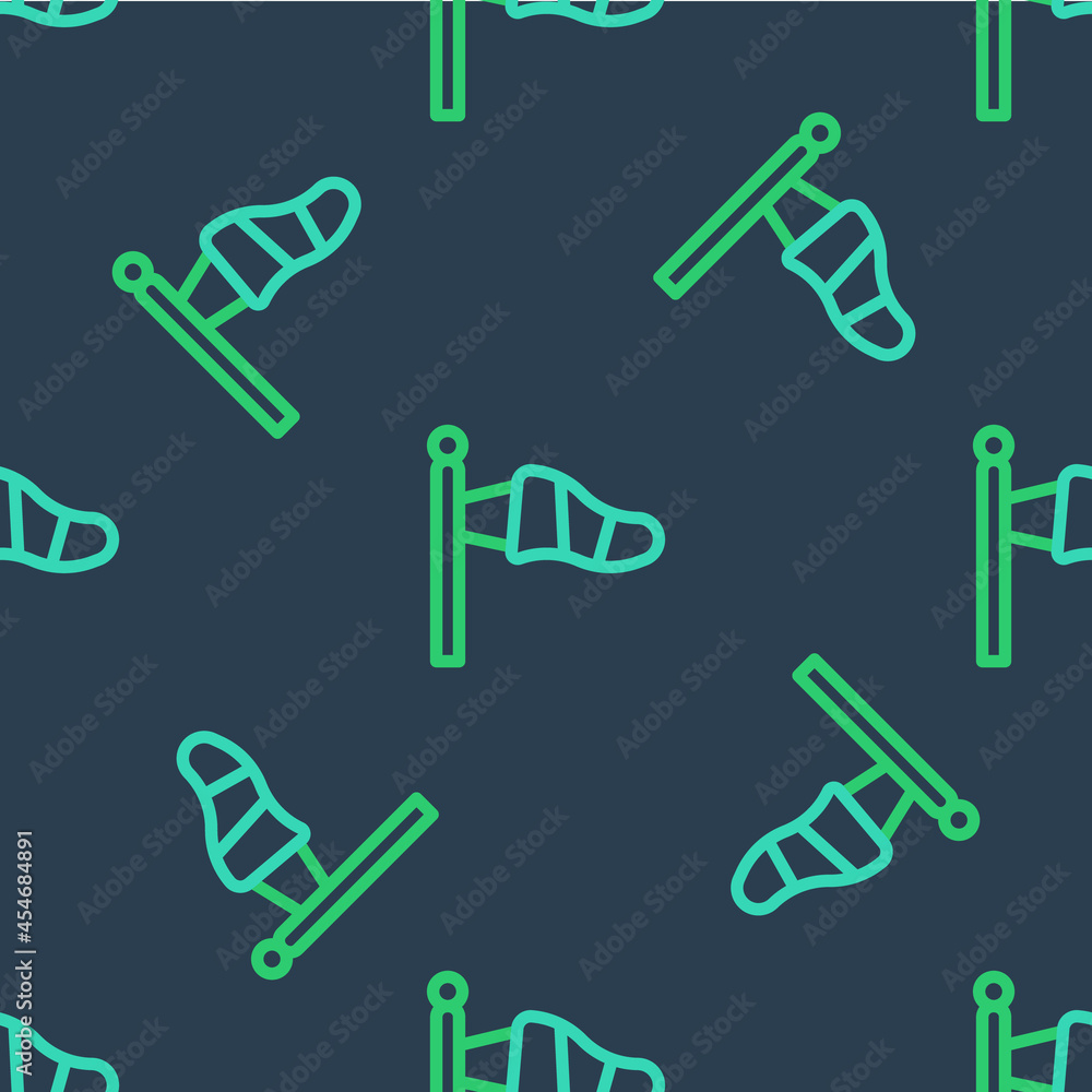 Line Cone meteorology windsock wind vane icon isolated seamless pattern on blue background. Windsock indicate the direction and strength of the wind. Vector Line Cone meteorology windsock wind vane icon isolated seamless pattern on blue background. Windsock indicate the direction and strength of the wind. Vector