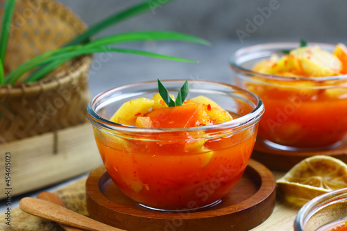 Asinan Buah or Indonesian pickled mixed fruits, spicy sweet and sour taste. 