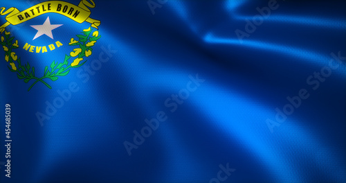 Nevada Flag, United States of America, waving folds, close up view, 3D rendering