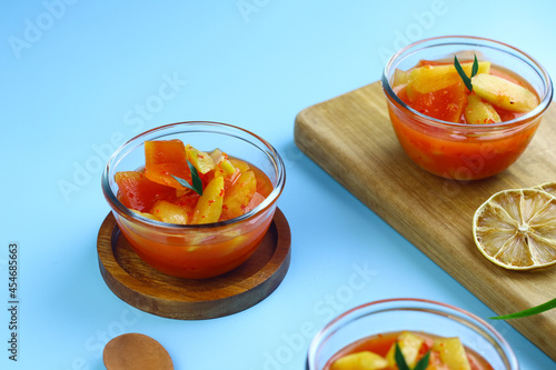 Asinan Buah or Indonesian pickled mixed fruits, spicy sweet and sour taste. 