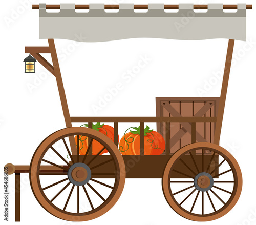 Medieval wooden wagon with pumpkins