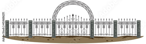 Gothic metal gate on white background