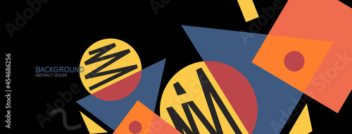 Abstract background. Blocks, lines, triangles, circles composition. Techno or business concept for wallpaper, banner, background, landing page