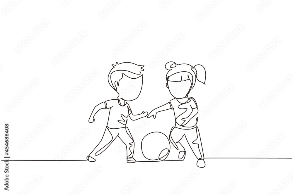 Continuous One Line Drawing Boy And Girl Playing Football Together Two Happy Little Kids Playing Sport At Playground Children Kicking Ball By Foot Between Them Single Line Design Vector Graphic Stock Vector Continuous One Line Drawing Boy And Girl Playing Football Together Two Happy Little Kids Playing Sport At Playground Children Kicking Ball By Foot Between Them Single Line Design Vector Graphic Stock Vector