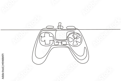 Single continuous line drawing video games PlayStation gaming controller. Computer game competition. Gaming concept for fun. Joysticks isolated. One line draw graphic design vector illustration