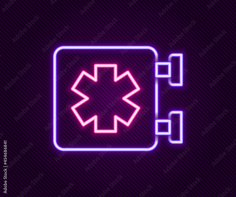 Glowing neon line Medical symbol of the Emergency - Star of Life icon isolated on black background. Colorful outline concept. Vector