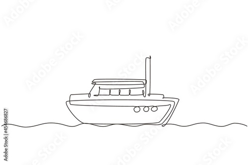 Continuous one line drawing cute boat toy. Cartoon transport for kids cards, baby shower, birthday invitation, house interior.