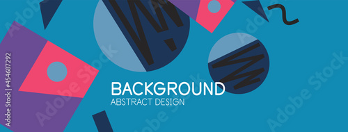 Abstract background. Blocks, lines, triangles, circles composition. Techno or business concept for wallpaper, banner, background, landing page