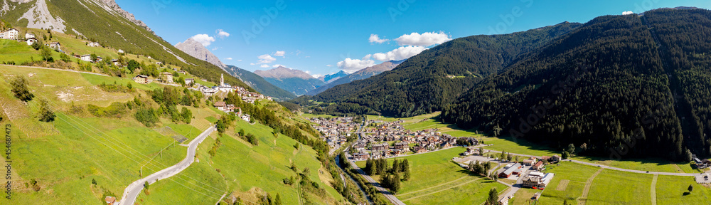 Bormio, Italy, aerial view of the village of Pradelle