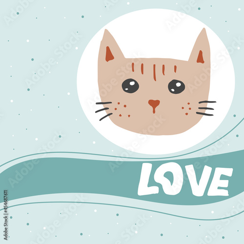 Doodle style hand drawn. Nature, animals and elements. Vector illustration. Cat life. Meow. I love you, kitty.