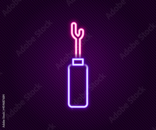 Glowing neon line Awl tool with wooden handle icon isolated on black background. Work equipment tailor industry. Colorful outline concept. Vector
