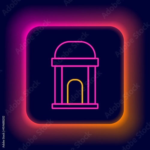 Glowing neon line Old crypt icon isolated on black background. Cemetery symbol. Ossuary or crypt for burial of deceased. Colorful outline concept. Vector