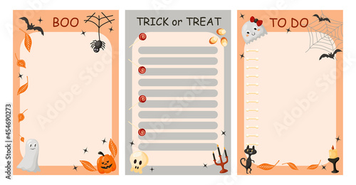 Halloween To Do list template with childish cute elements. Daily autumn check list. Planner, shedule, timetable, weekly notes. Modern Cartoon vector illustration