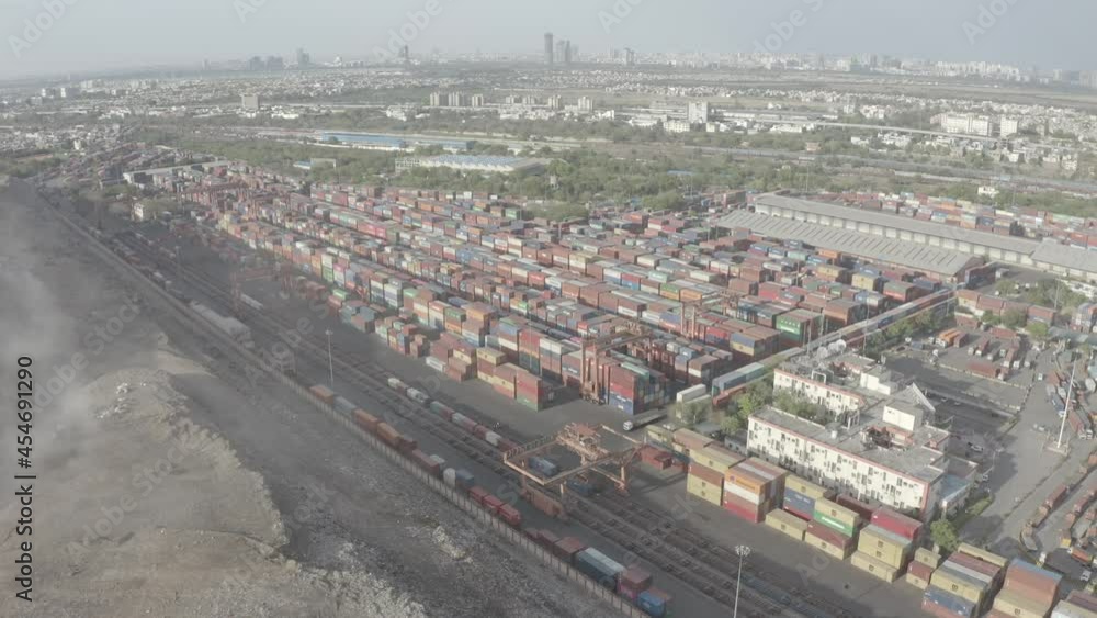 An aerial shot of storage containers during Covid-19 Lockdown in New Delhi, India
An aerial shot of storage containers during Covid-19 Lockdown in New Delhi, India