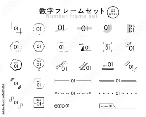 数字のフレームセット シンプル 番号 ナンバー イラスト 飾り罫 あしらい 装飾 素材