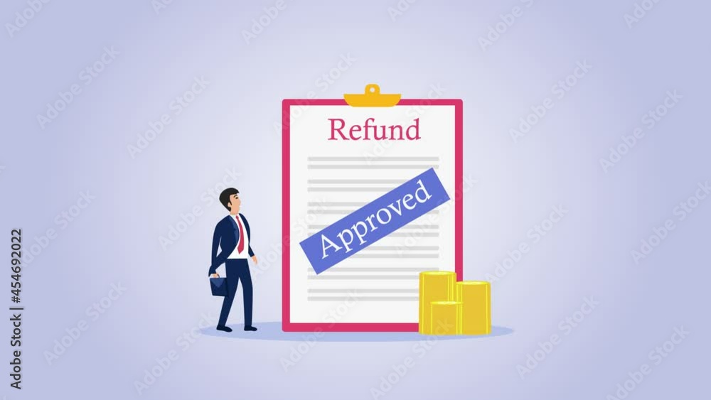 Businessman with refund document and approved stamp Businessman with refund document and approved stamp