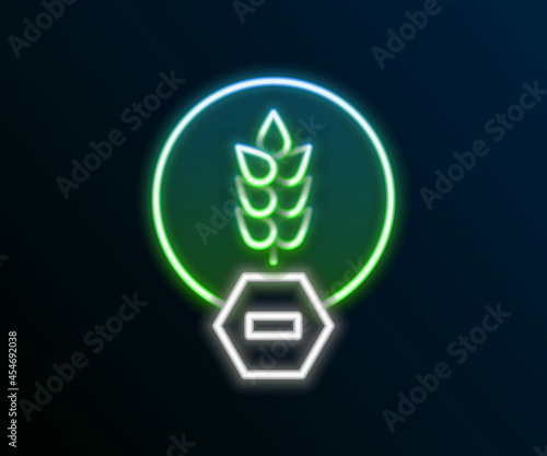 Glowing neon line Gluten free grain icon isolated on black background. No wheat sign. Food intolerance symbols. Colorful outline concept. Vector