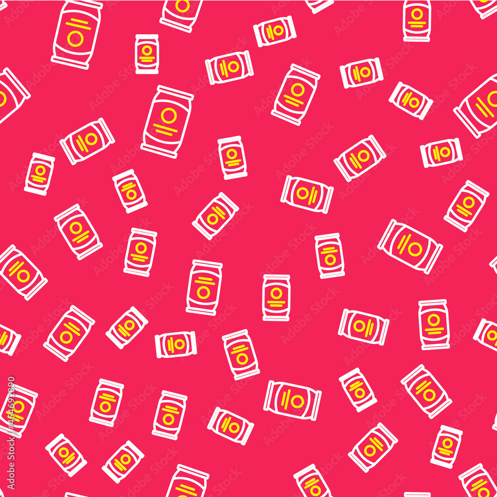 Line Beer can icon isolated seamless pattern on red background. Vector Line Beer can icon isolated seamless pattern on red background. Vector