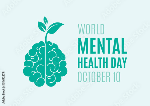 World Mental Health Day vector. Human brain with growing plant icon vector. Human brain with sprout green silhouette icon vector. Mental Health Day Poster, October 10. Important day photo