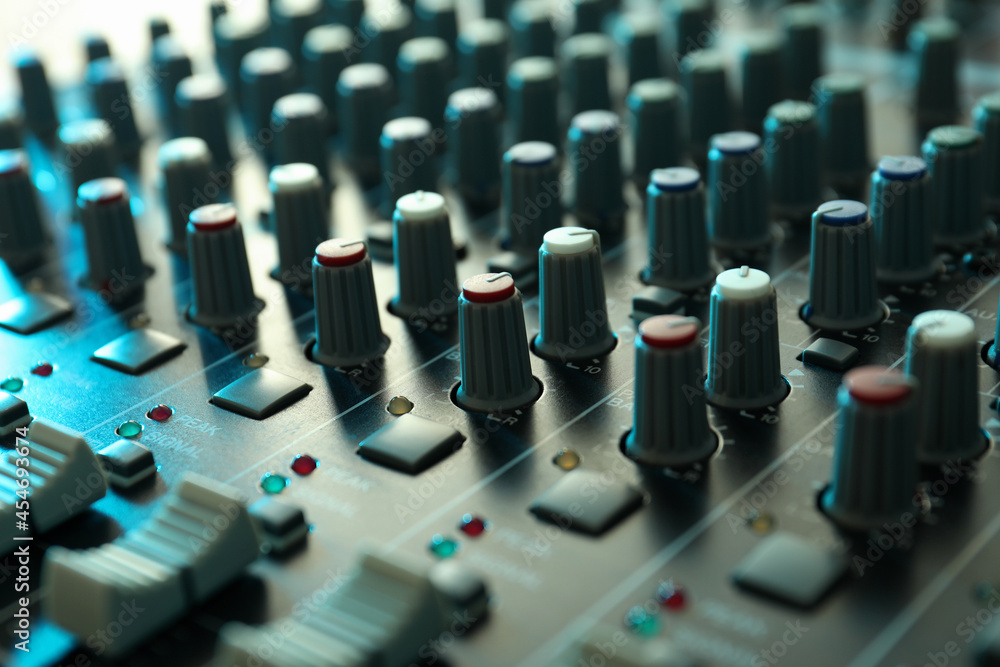 Audio sound mixer, close up and selective focus Audio sound mixer, close up and selective focus