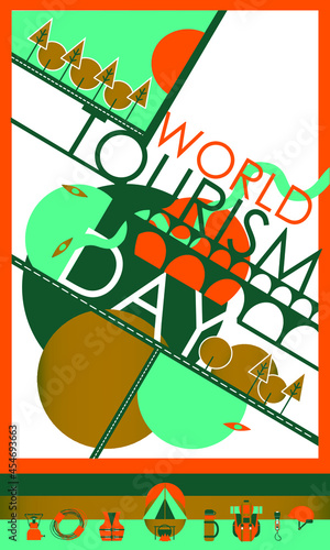 World Tourism day banner design template travel vacation trip adventure. Vector illustration