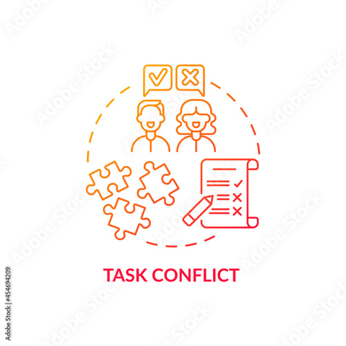 Task conflict red gradient concept icon. Coworkers disagree on group assignment. Team dispute. Conflict management abstract idea thin line illustration. Vector isolated outline color drawing