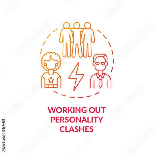 Working out personality clashes red gradient concept icon. Resolving problems between staff. Conflict management abstract idea thin line illustration. Vector isolated outline color drawing