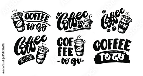 Coffee time - cute hand drawn doodle lettering label/ Pumpkin spice latte. Coffee to go!