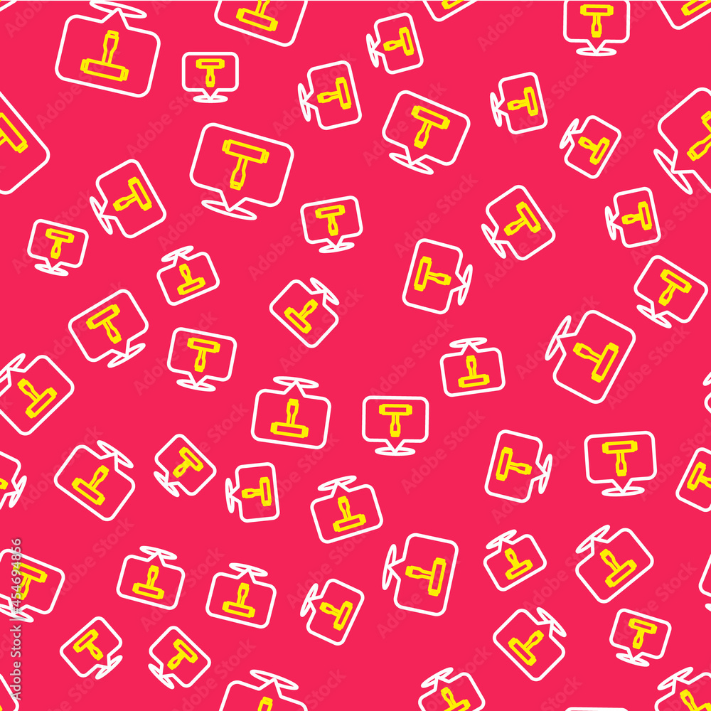 Line Multi-Function All-In-One portable skate tool T-tool for skateboard, longboard, electric skateboard icon isolated seamless pattern on red background. Vector Line Multi-Function All-In-One portable skate tool T-tool for skateboard, longboard, electric skateboard icon isolated seamless pattern on red background. Vector