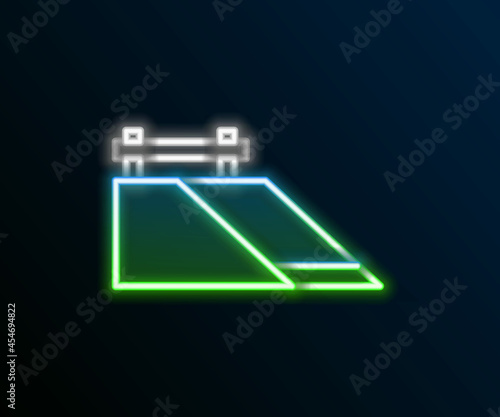 Glowing neon line Skate park icon isolated on black background. Set of ramp, roller, stairs for a skatepark. Extreme sport. Colorful outline concept. Vector